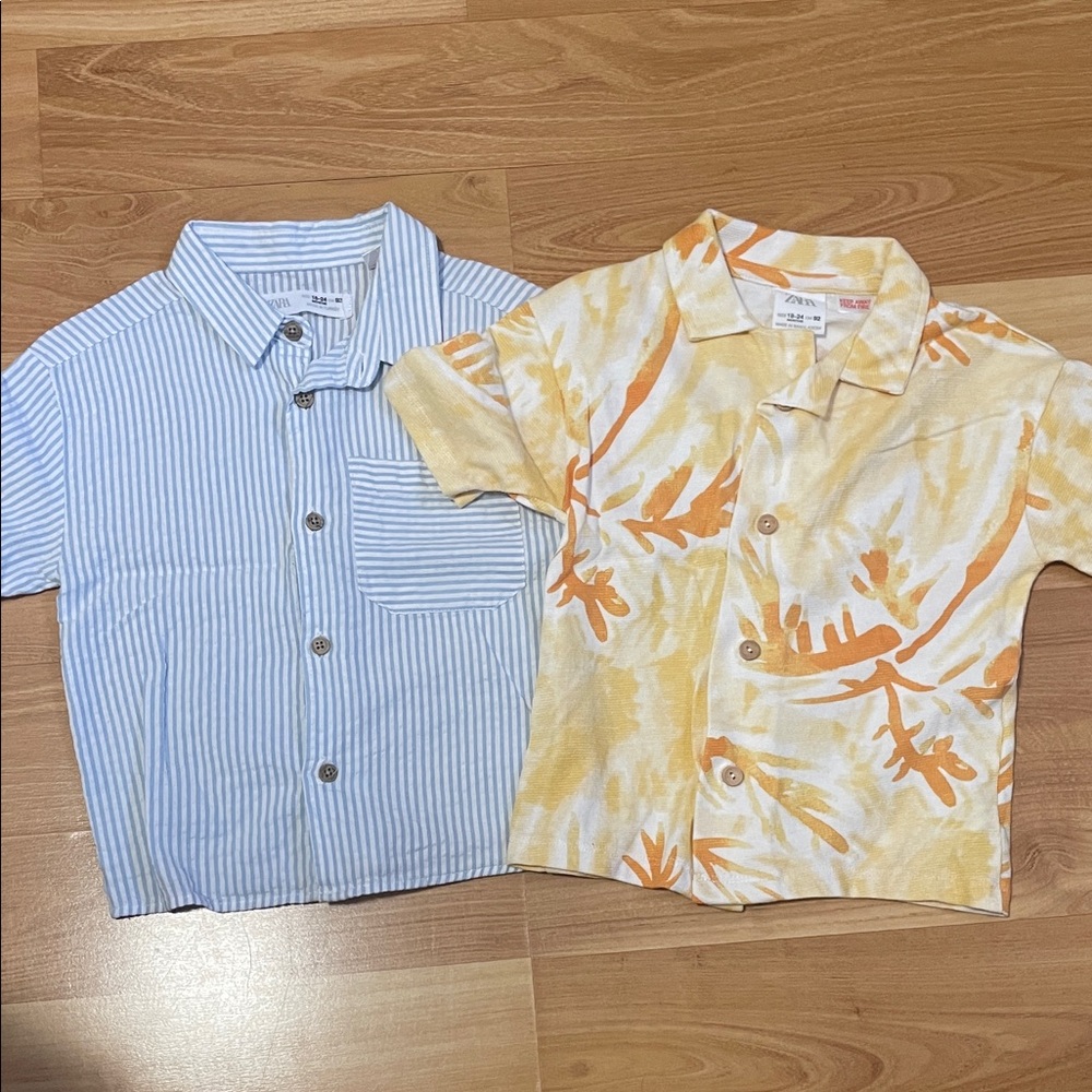 Zara Kids Striped Blue and Floral Orange Shirts